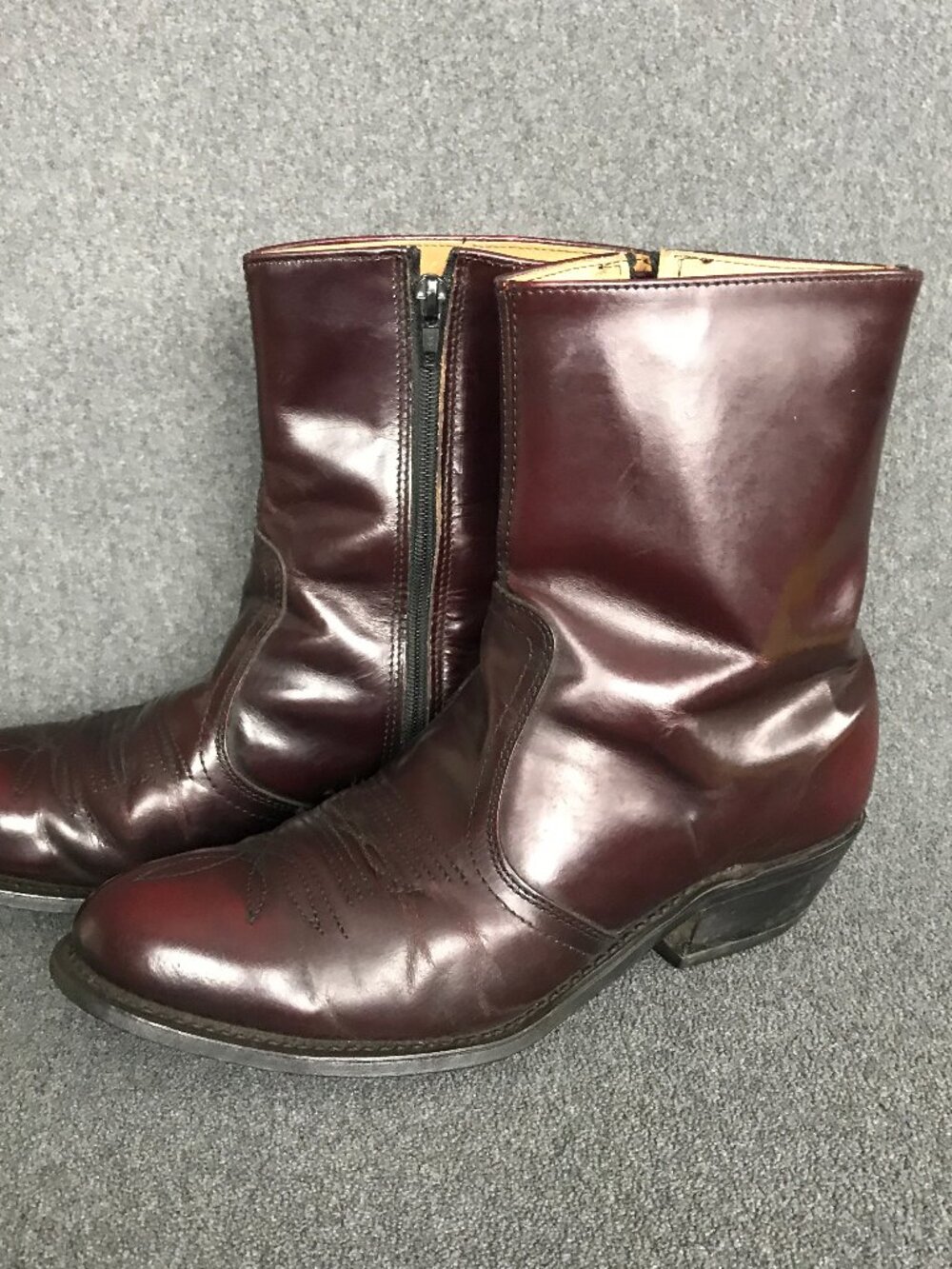 Vtg UFCW 1198 Union Mens 7D Burgundy Leather Zip Up Western Ankle Boots USA Made